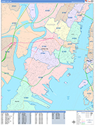 Jersey City  Wall Map Color Cast Style